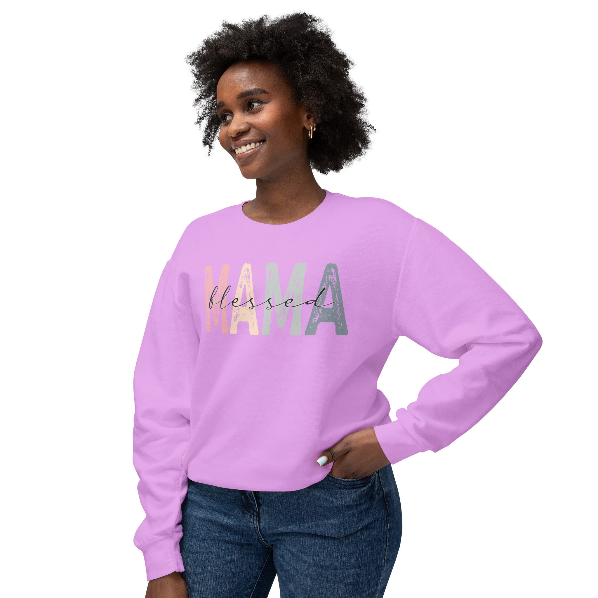 Beautiful Blessed Mama Lightweight Crewneck Sweatshirt