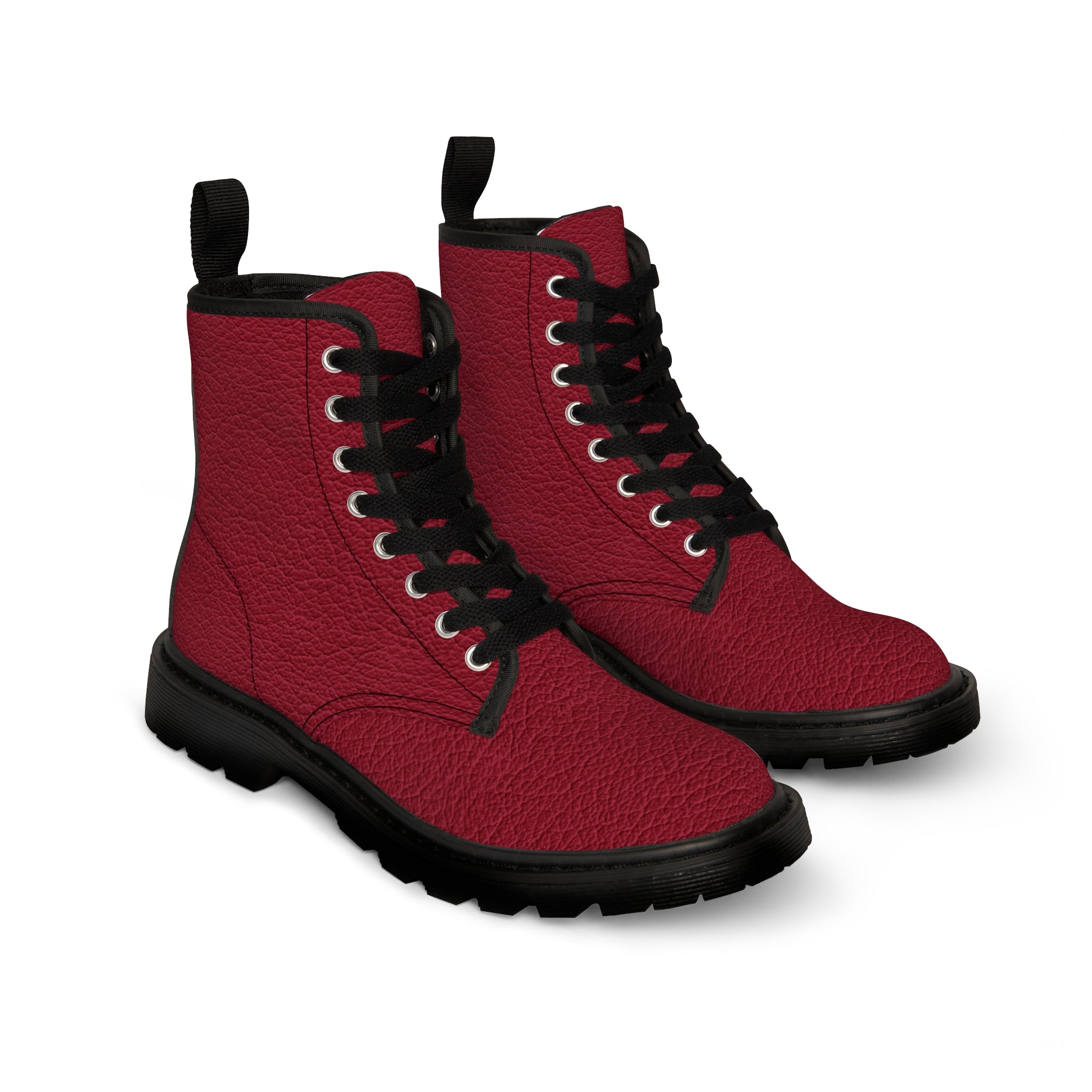 Red Leather Look Women's Canvas Boots