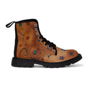 Women's Leather Look Brown With Stars Canvas Boots