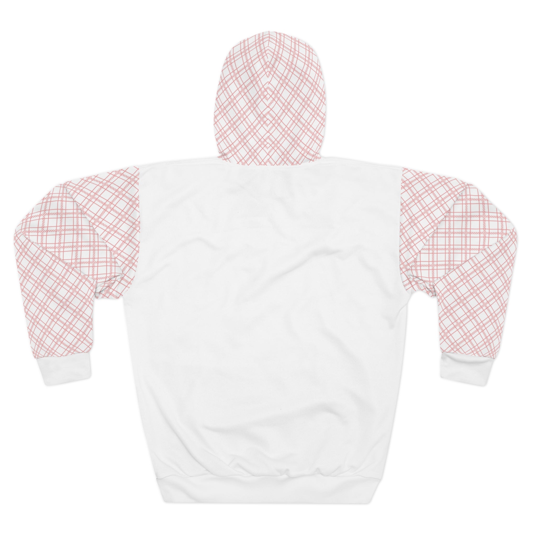 White With Pink Plaid Warm Unisex Pullover Hoodie (AOP)