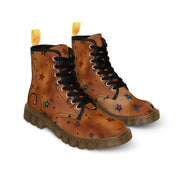 Women's Leather Look Brown With Stars Canvas Boots