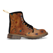 Women's Leather Look Brown With Stars Canvas Boots