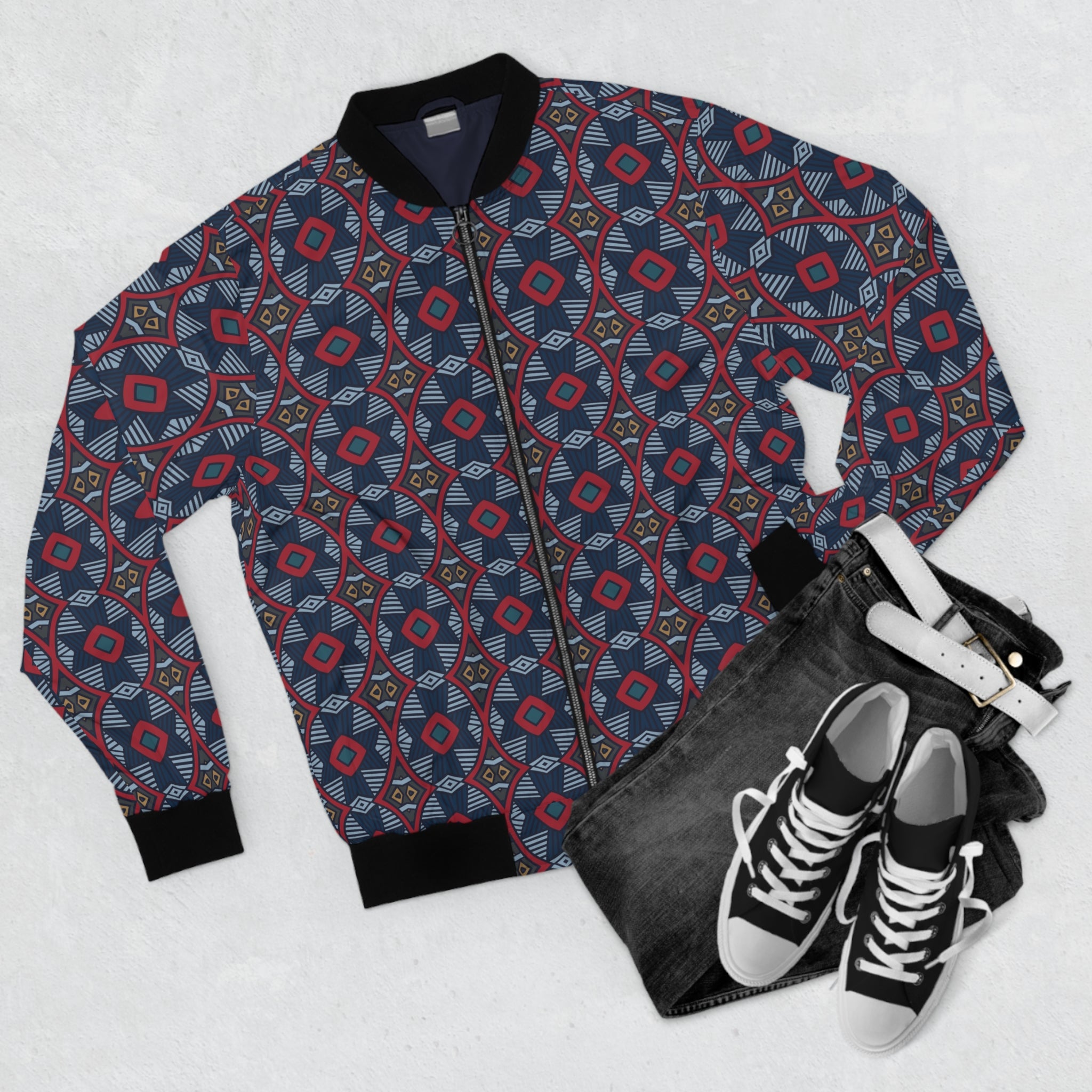 Men's Retro Cool Geometric Bomber Jacket (AOP)