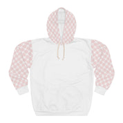 White With Pink Plaid Warm Unisex Pullover Hoodie (AOP)