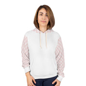 White With Pink Plaid Warm Unisex Pullover Hoodie (AOP)