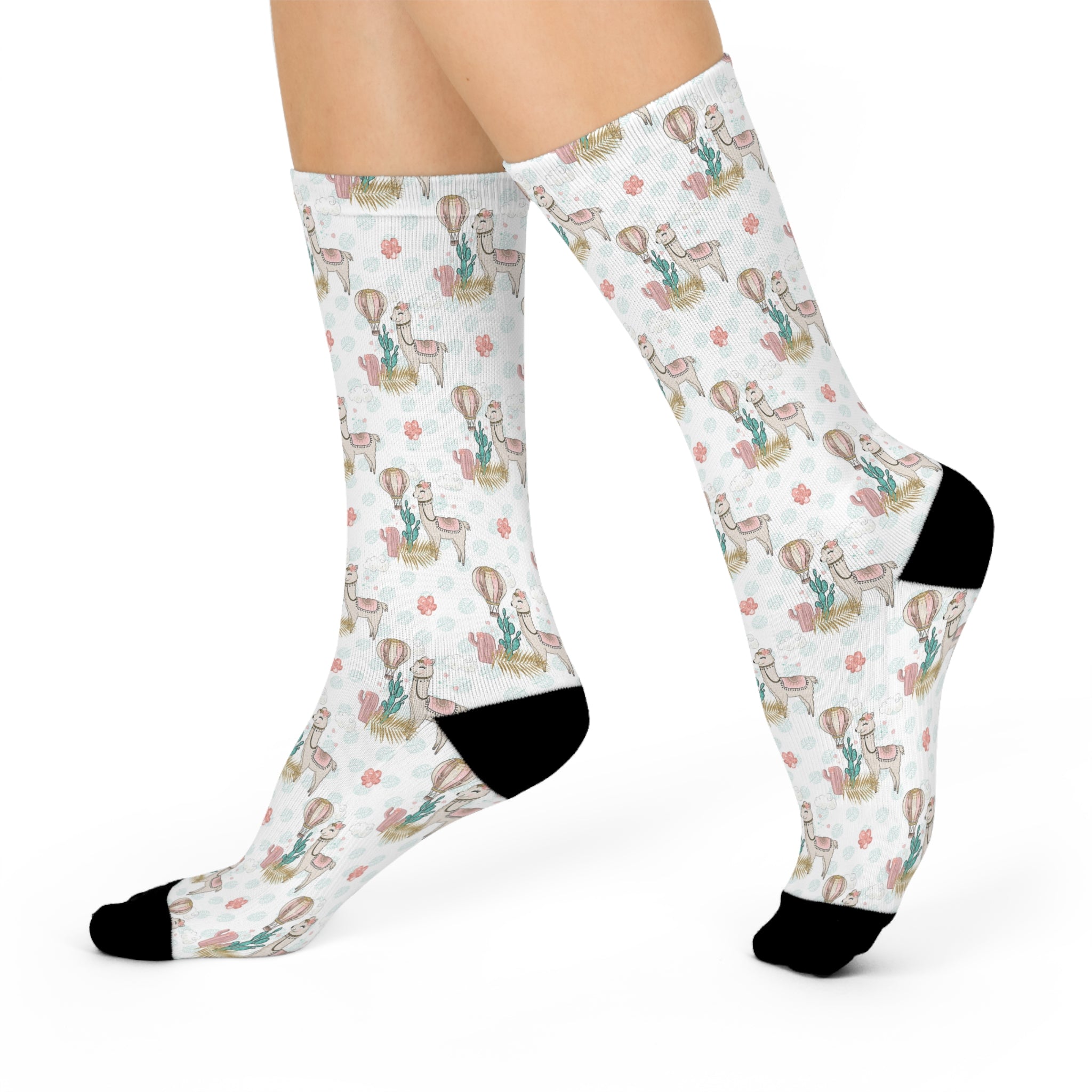 Ladies Lama and Cactus Cushioned Crew Socks