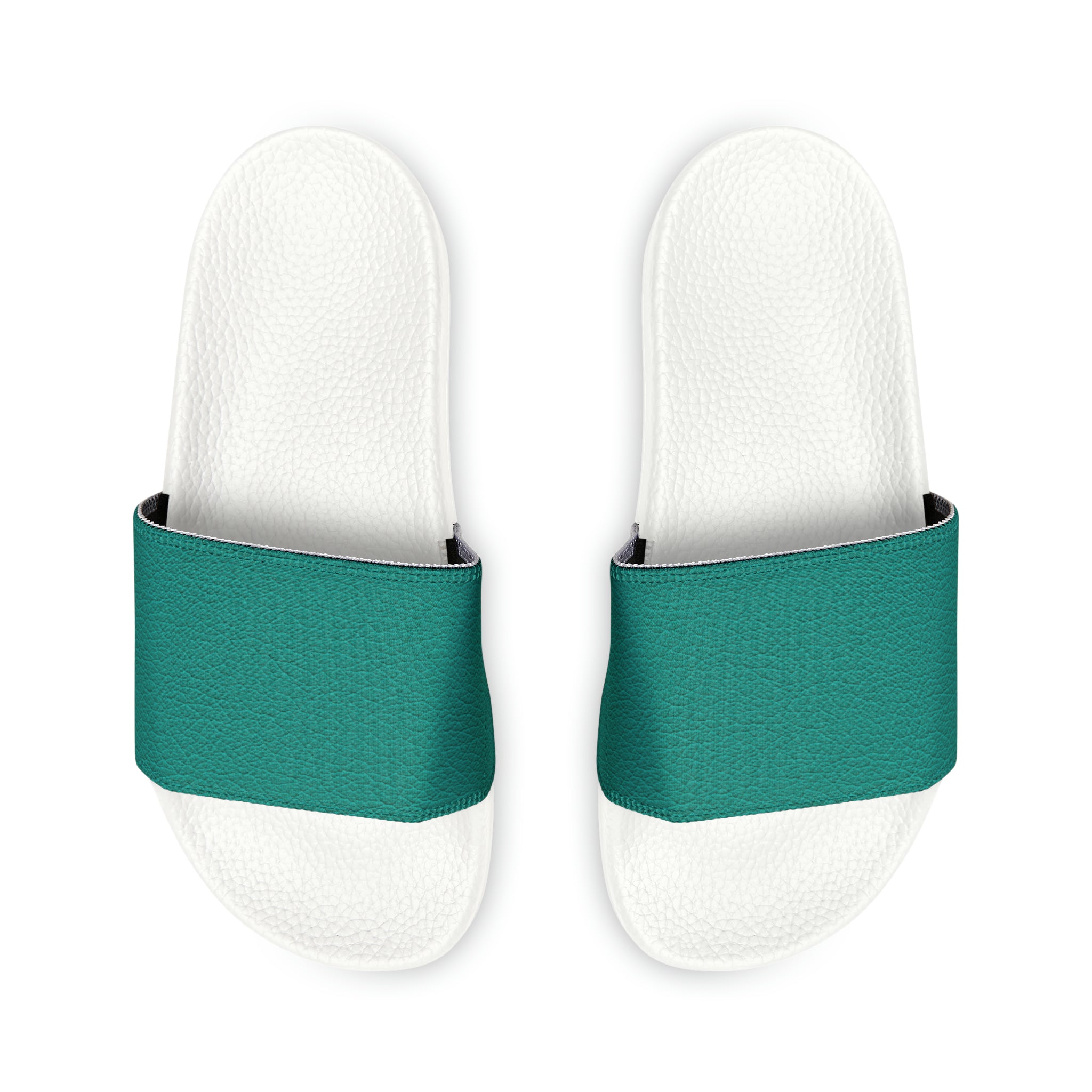 Women's Leather Look Teal Slide Sandals