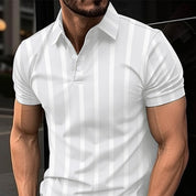 Men's Button Polo Shirt Striped Printed Short Sleeve