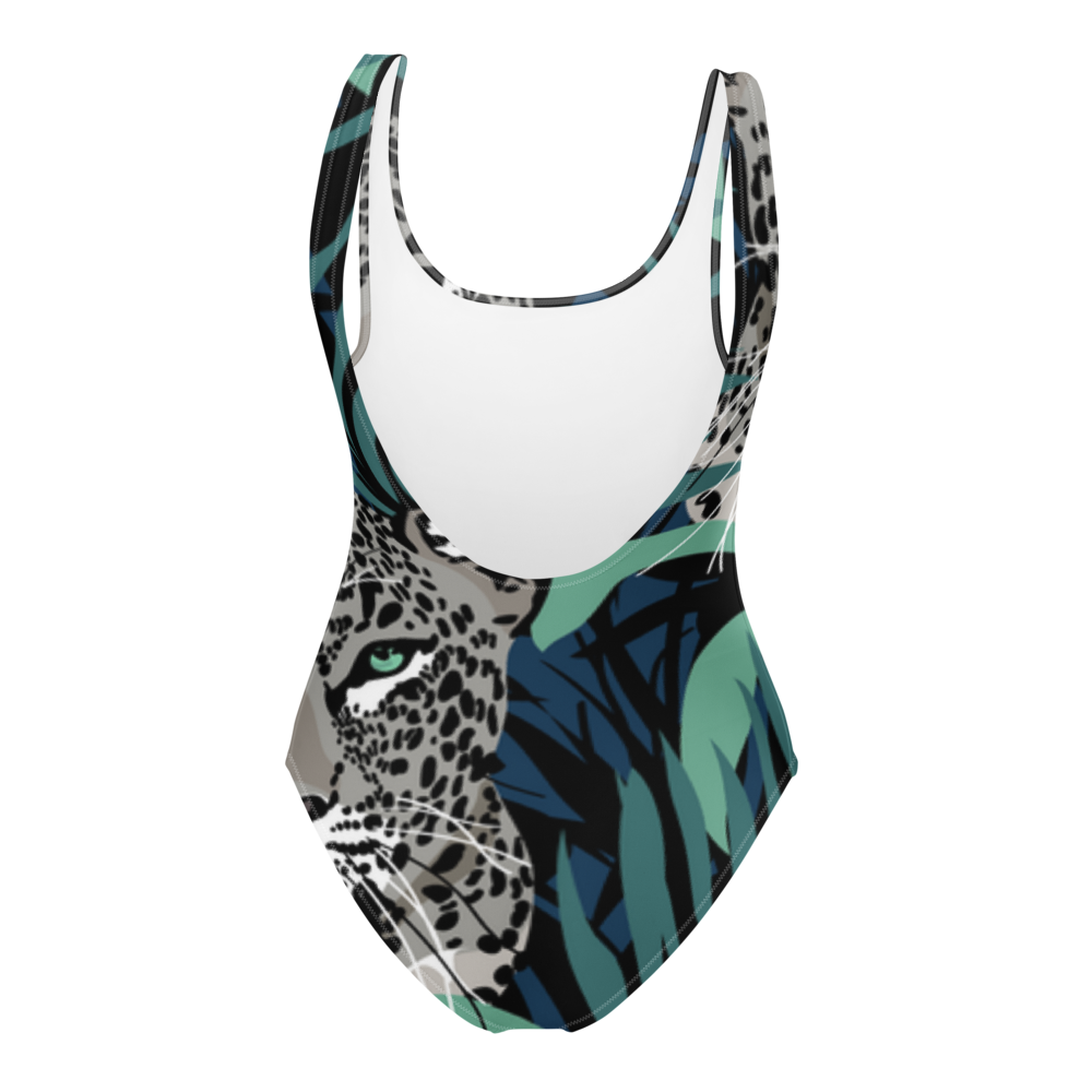 Fresh Designs Wild Cat Tropical Green & Black One-Piece Swimsuit