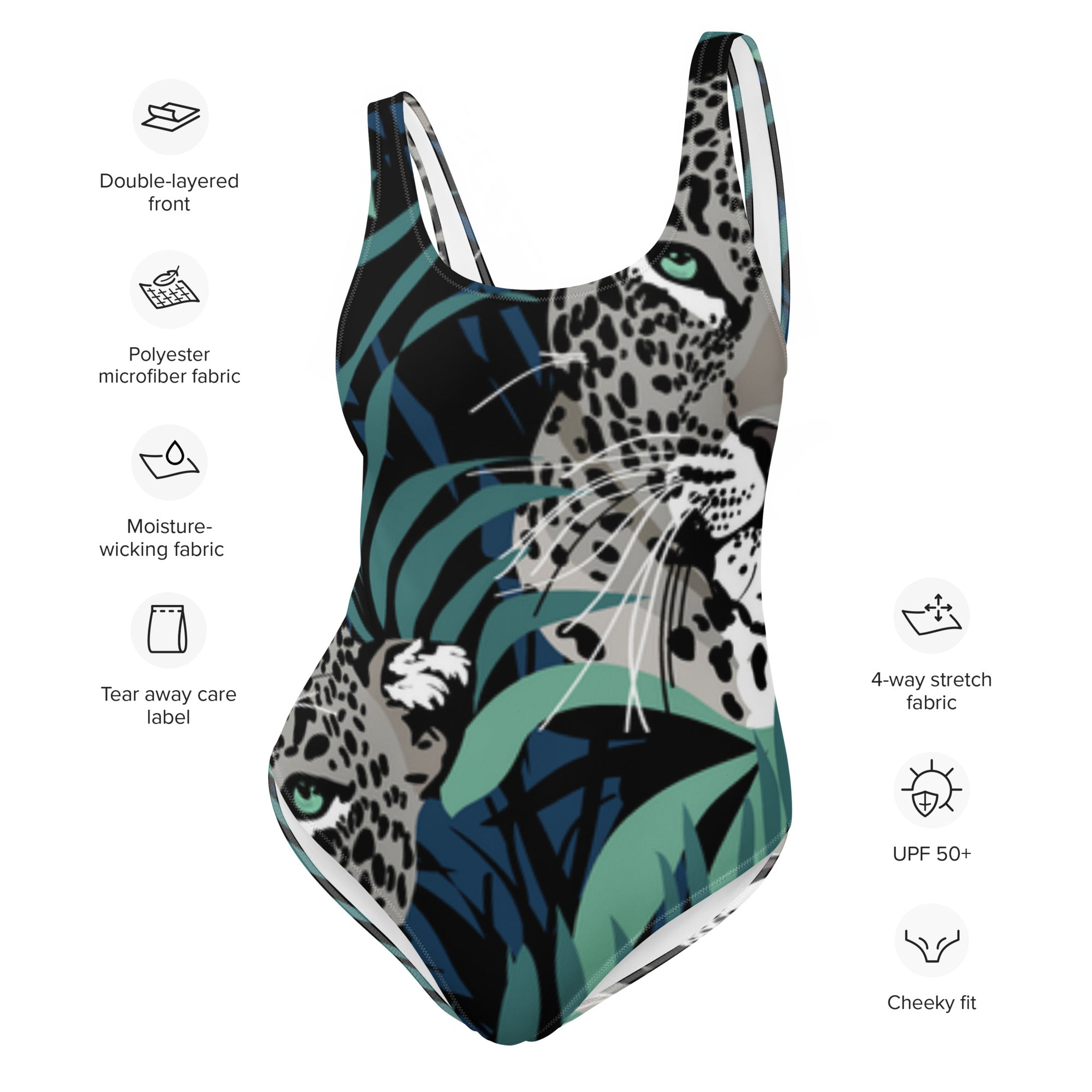 Fresh Designs Wild Cat Tropical Green & Black One-Piece Swimsuit