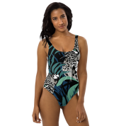 Fresh Designs Wild Cat Tropical Green & Black One-Piece Swimsuit