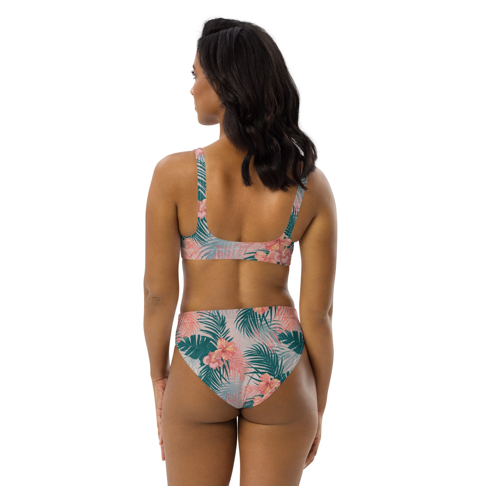 Fresh Floral Pink & Blue Floral Recycled High-Waisted Bikini