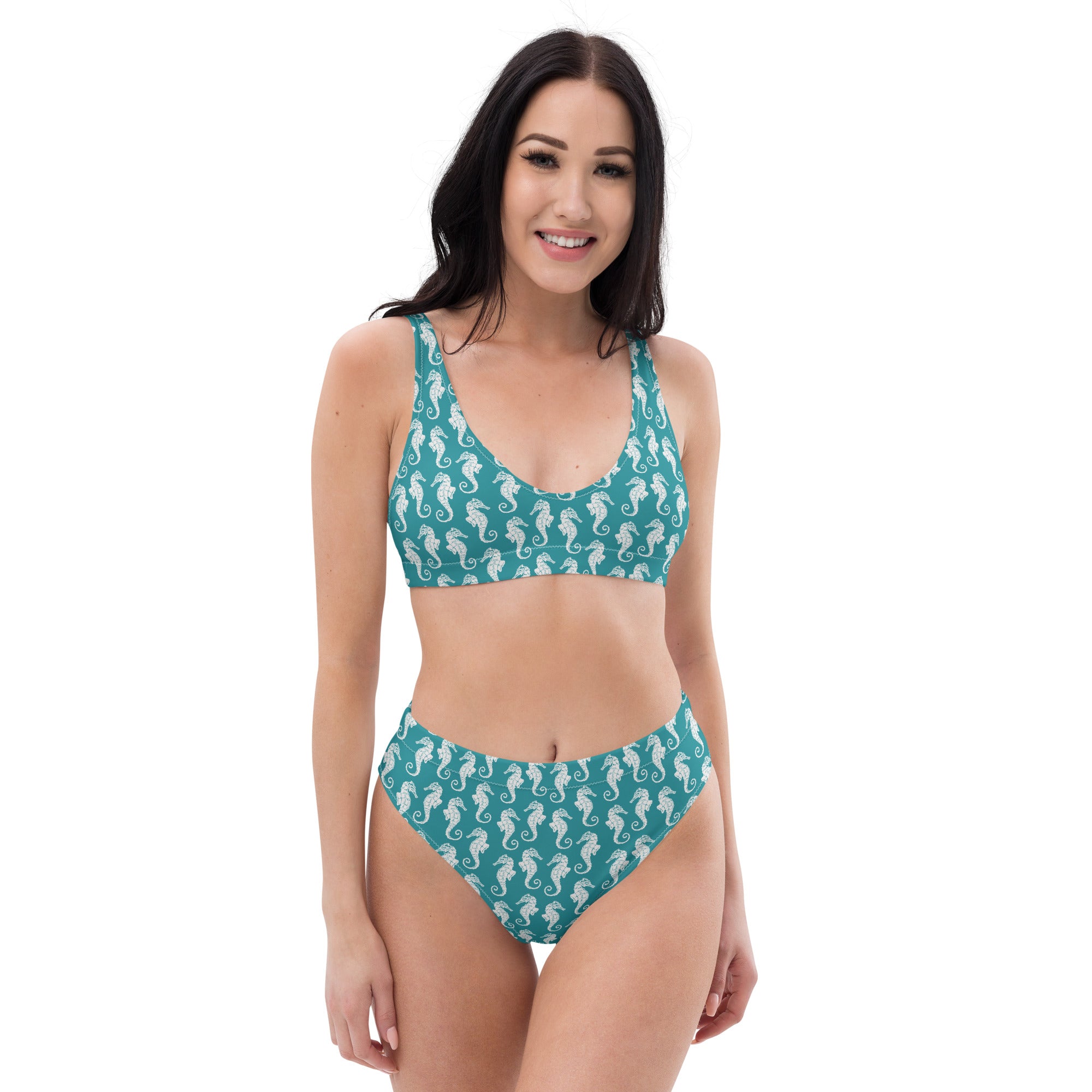 Fresh Designs Blue Seahorse Recycled High-Waisted bikini