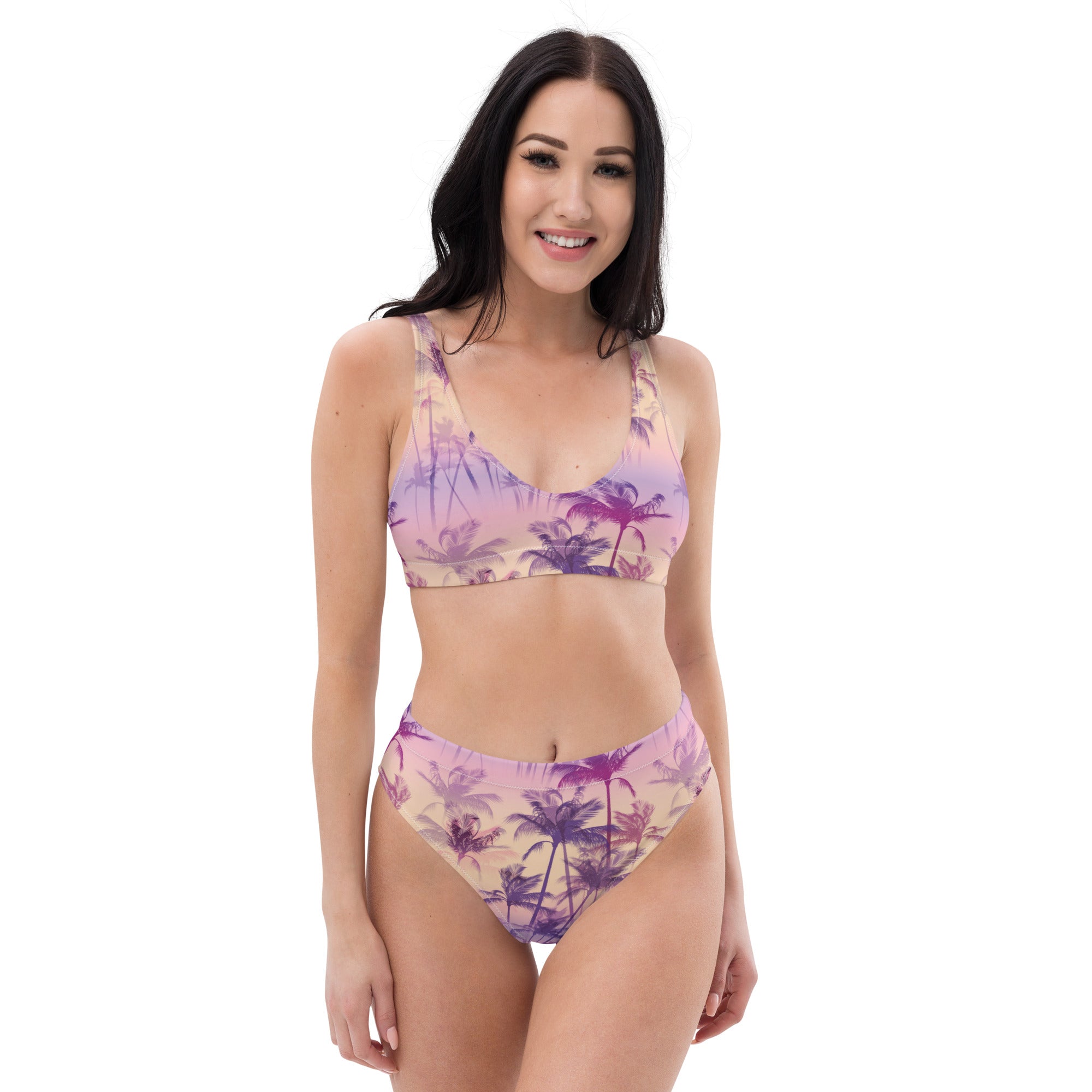 Fresh Designs Pink & Purple Palm Recycled High-Waisted Bikini