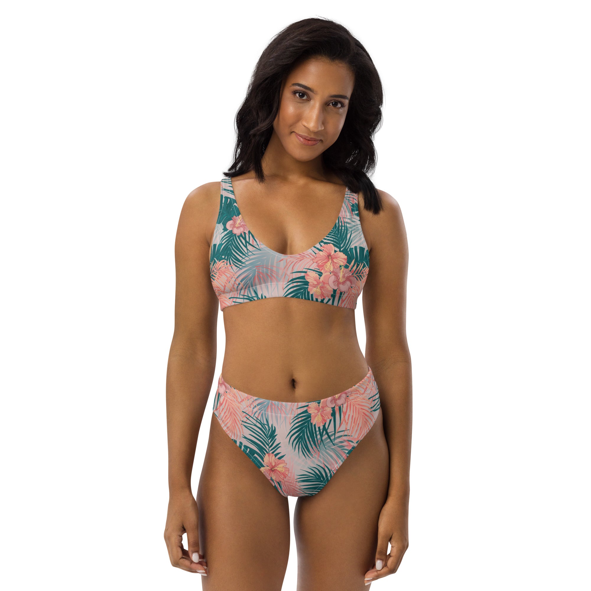 Fresh Floral Pink & Blue Floral Recycled High-Waisted Bikini