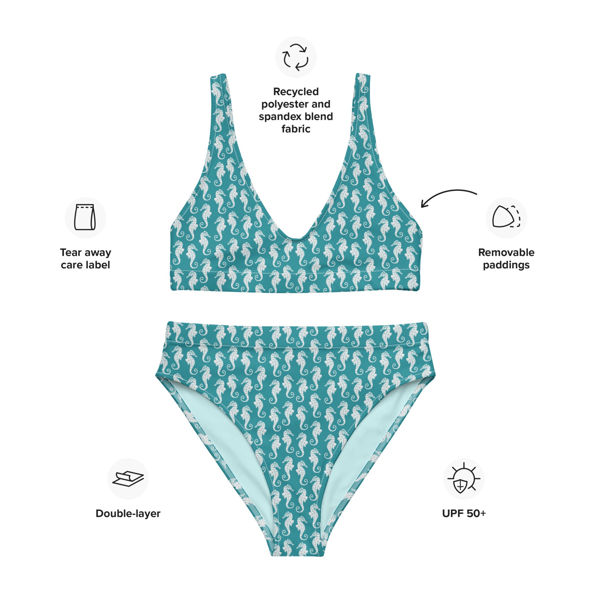 Fresh Designs Blue Seahorse Recycled High-Waisted Bikini