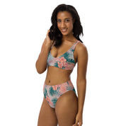 Fresh Floral Pink & Blue Floral Recycled High-Waisted Bikini
