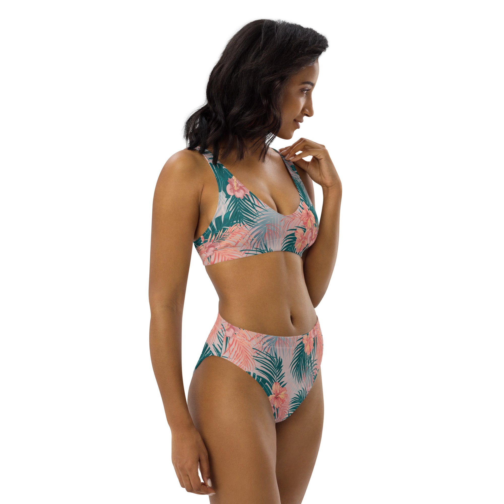 Fresh Floral Pink & Blue Floral Recycled High-Waisted Bikini