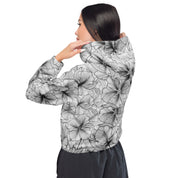 Black And White Floral Women’s Cropped Windbreaker