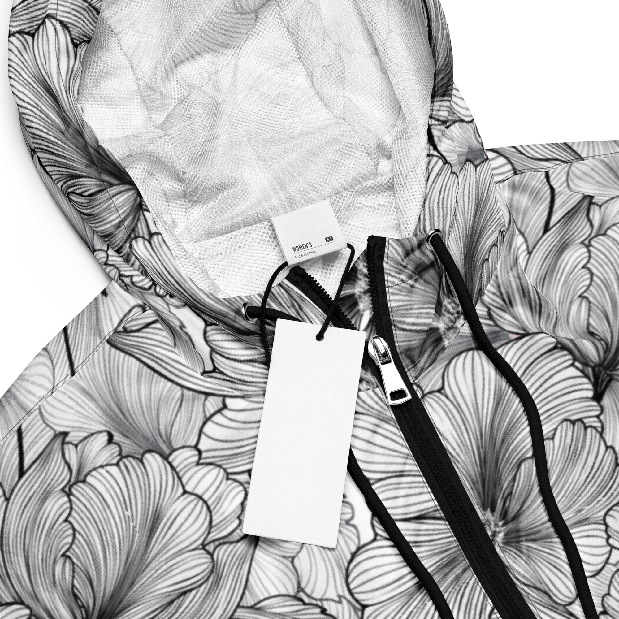 Black And White Floral Women’s Cropped Windbreaker