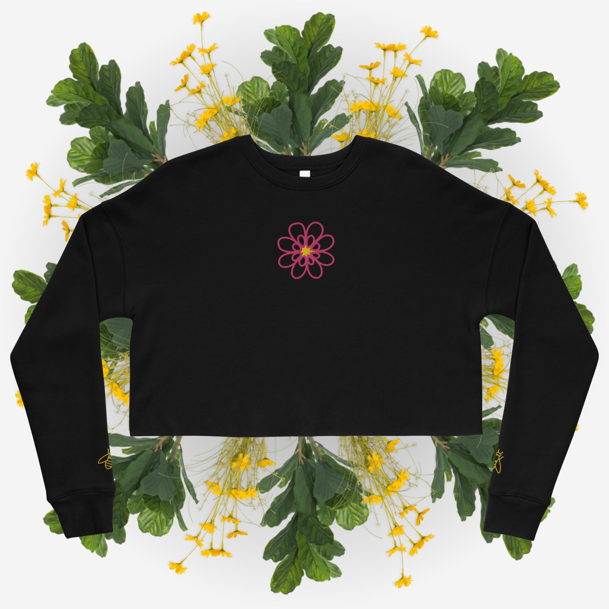 Lovely Flower & Bees Embroidered Crop Sweatshirt