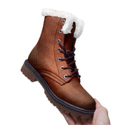 Brown Faux Leather Unisex Lace Up Winter Chukka Boots