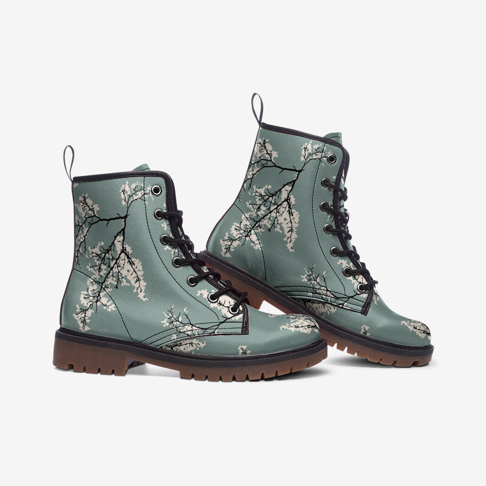 Blue Floral Casual Faux Leather Lightweight Boots