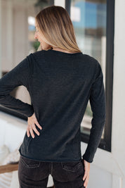 Alpine Raw Edge Long Sleeve Tee in Charcoal