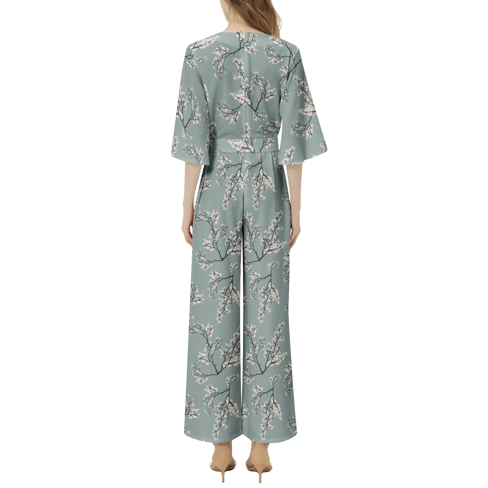 Floral Dolman Sleeve Belted Wide Leg Jumpsuit