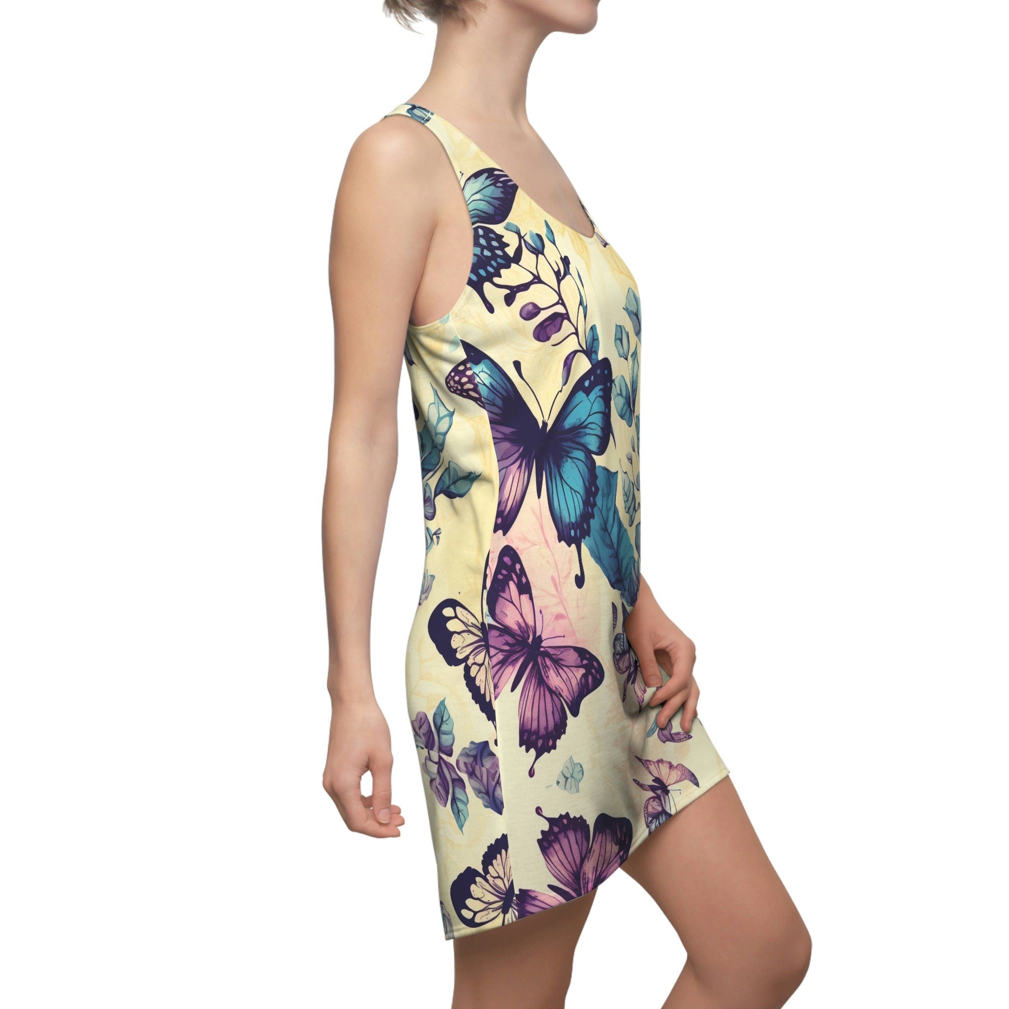 Women's Cut & Sew Racerback Dress Butterfly Floral