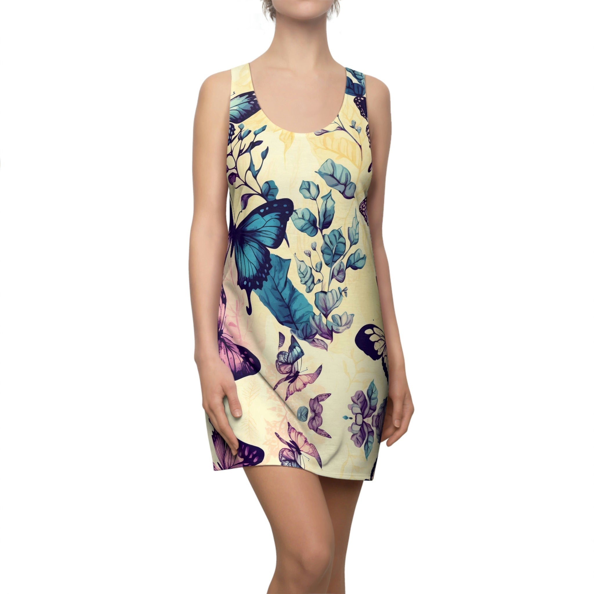 Women's Cut & Sew Racerback Dress Butterfly Floral