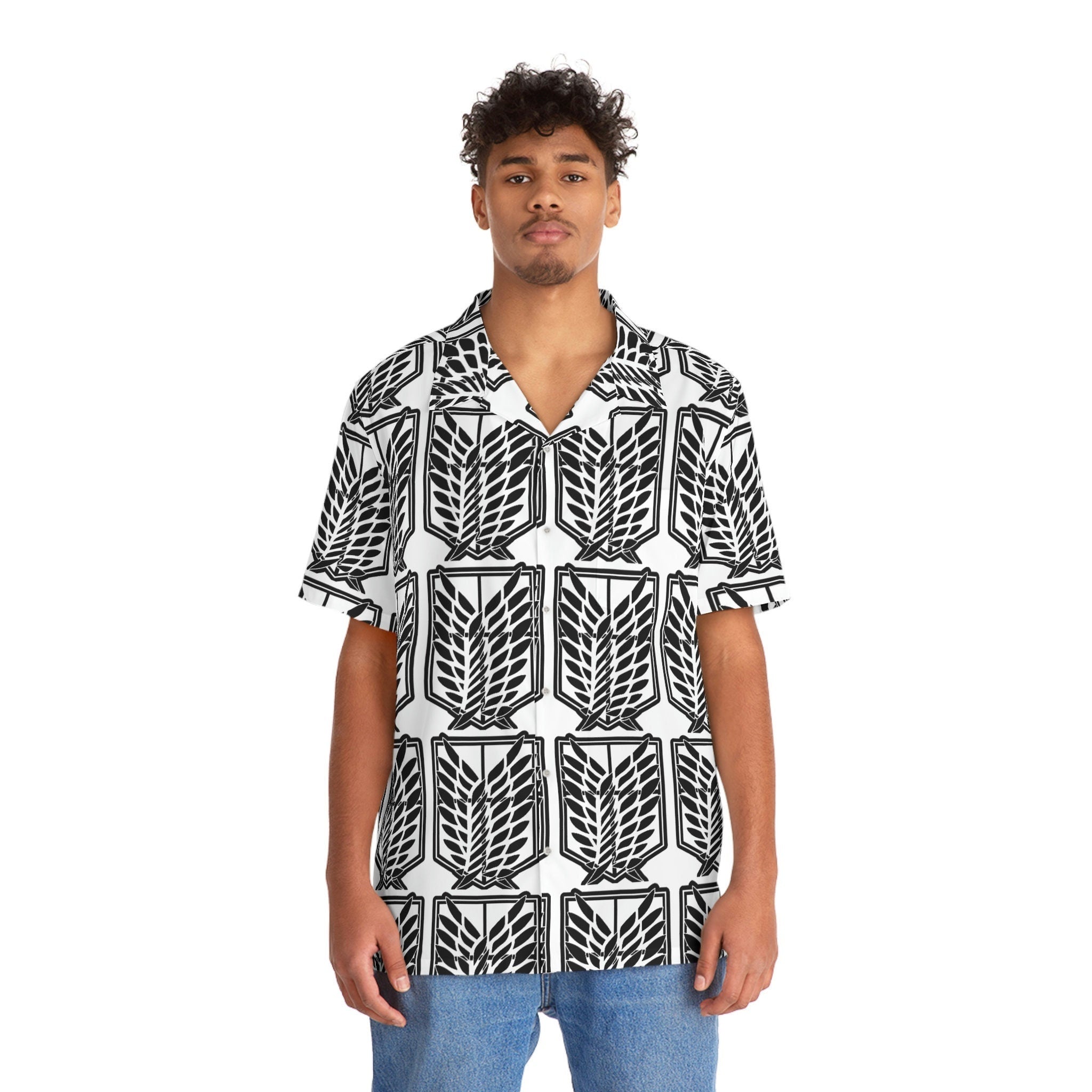 Men's Soft Polyester Spandex Hawaiian Shirt with Wings of Freedom Pattern.