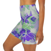 High Waisted Yoga ShortsSoft Microfiber Polyester Spandex Purple Floral