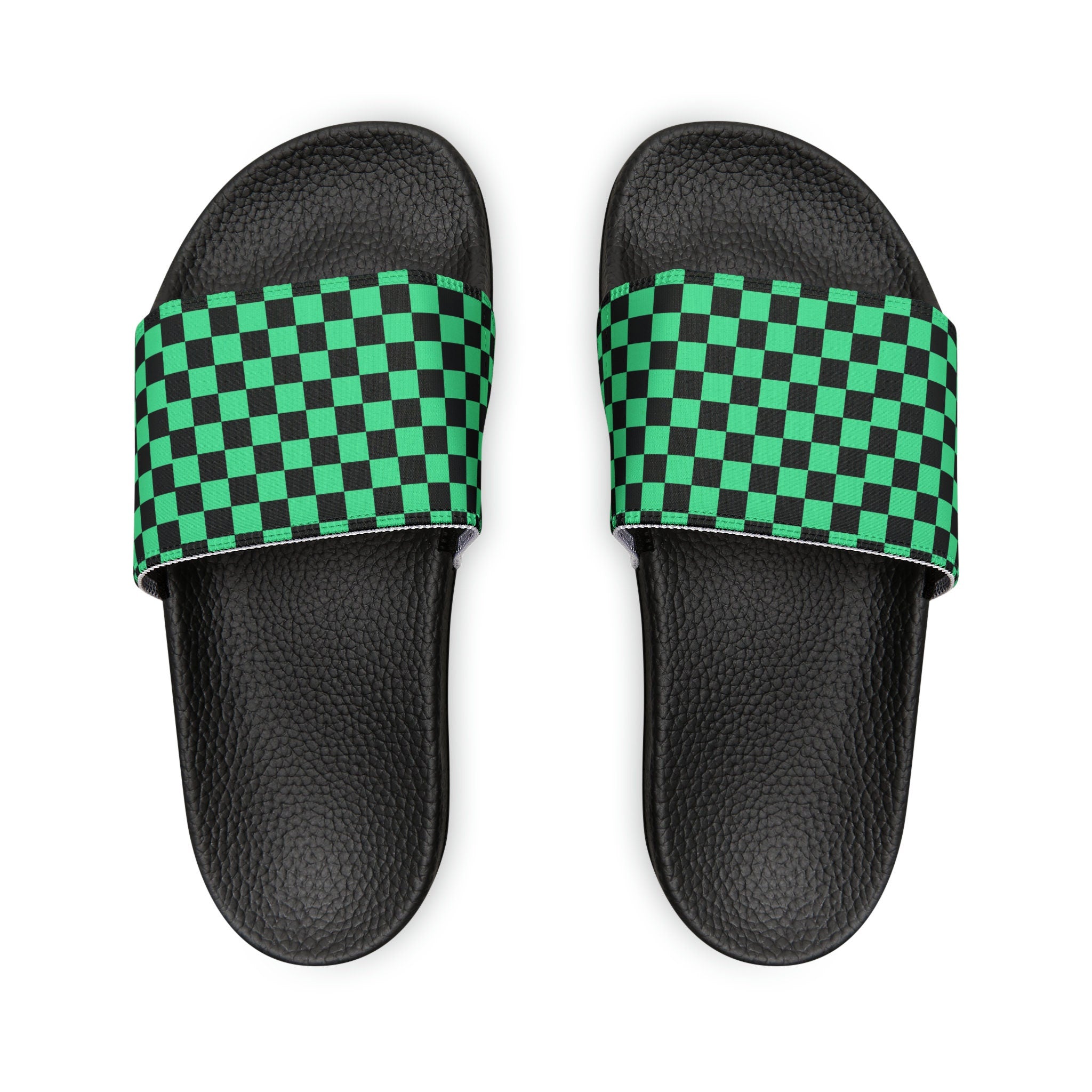 Men's Iconic Green Black Checkerboard PU Slide Sandals