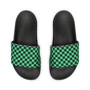 Men's Iconic Green Black Checkerboard PU Slide Sandals